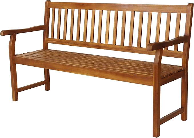 JONATHAN Y BNH101A Laurel 59.1" 3-Seat Slat-Back 600-Lbs Support Acacia Wood by JONATHANY