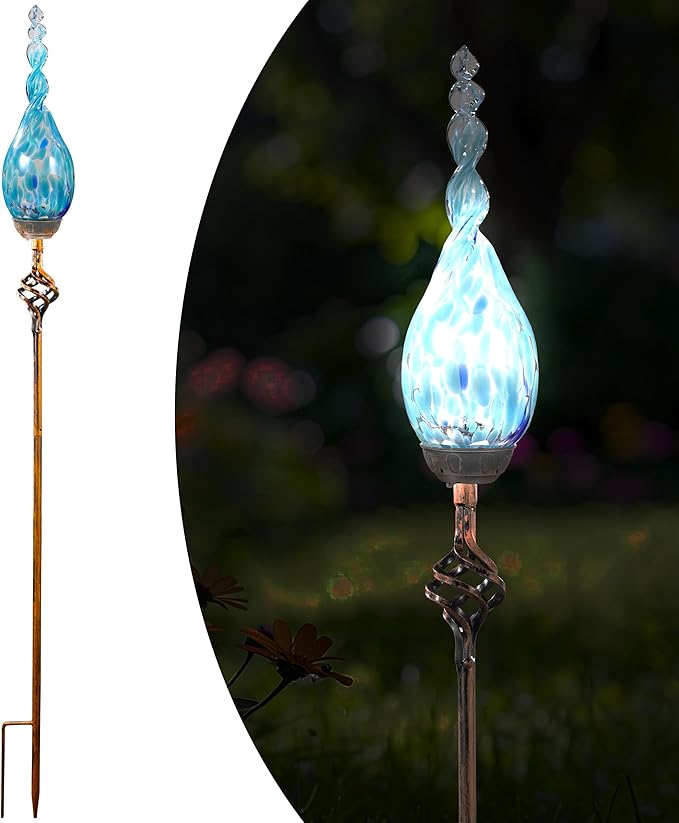 Solar Garden Lights Outdoor, Decorative LED Flame Garden Stakes, Hand Blown by Unknown