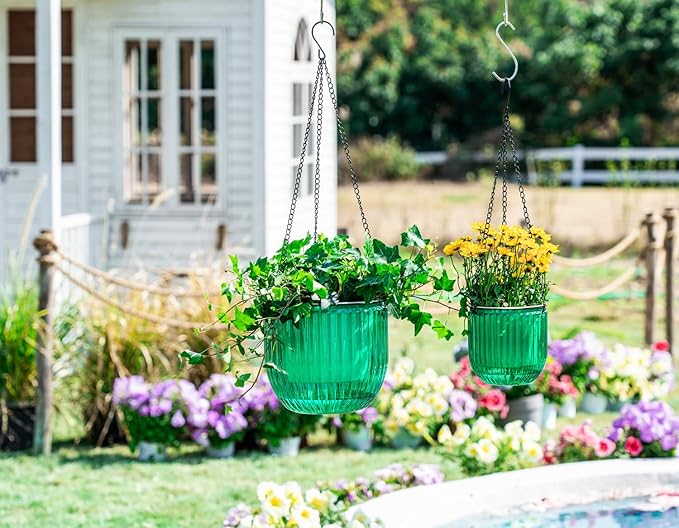 Melphoe 2 Pack Self Watering Hanging Planters Indoor Flower Pots, 5.3/8.3 Inch - Image 3