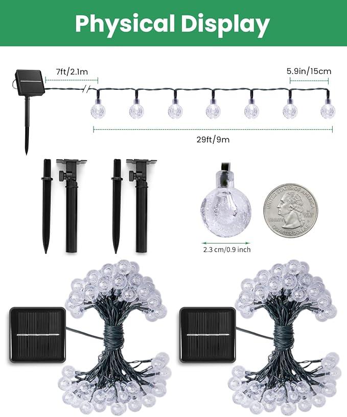Brightown Solar String Lights Outdoor 120 LED 72 Ft Total, Solar Powered Patio - Image 3
