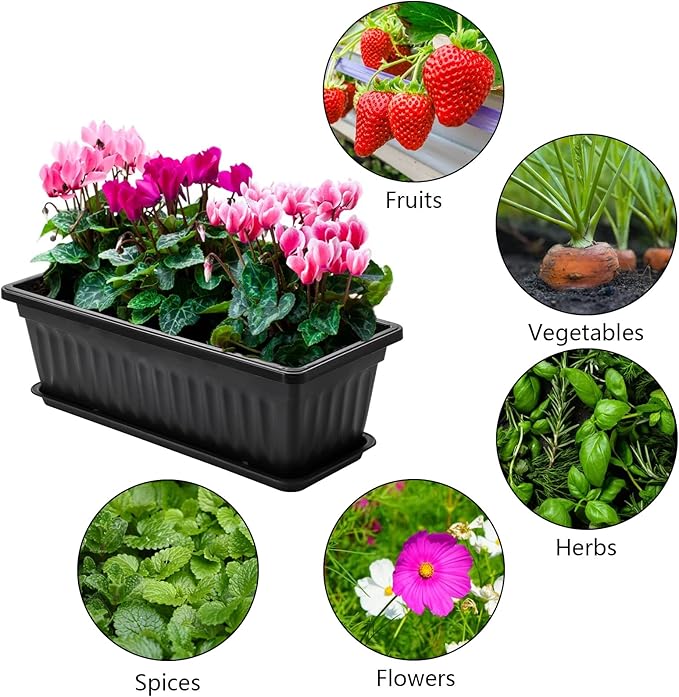 Fasmov 7 Pack 17 Inches Flower Window Box Plastic Vegetable Planters - Image 7