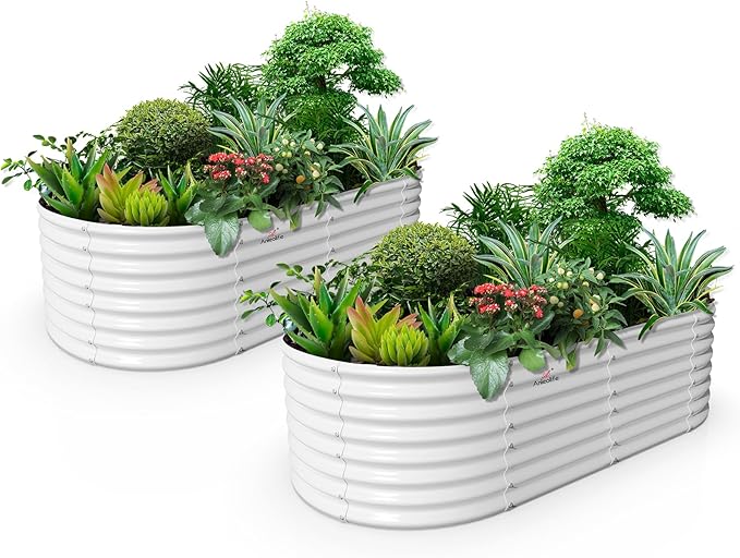 A ANLEOLIFE 2-Set 8X4X2 ft Galvanized Raised Garden Bed Kit, Oval Metal Deep by AAnleolife
