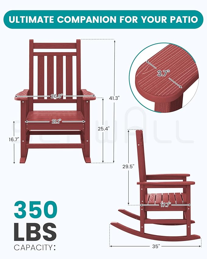 SERWALL Oversized Outdoor Rocking Chair Set of 2, HDPE Rocker - Image 3