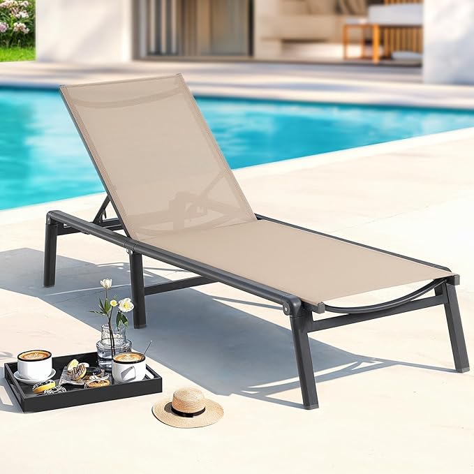 ONBRILL Aluminum Chaise Lounge Chair Outdoor, Foldable & Assembly Free Outdoor by ONBRILL