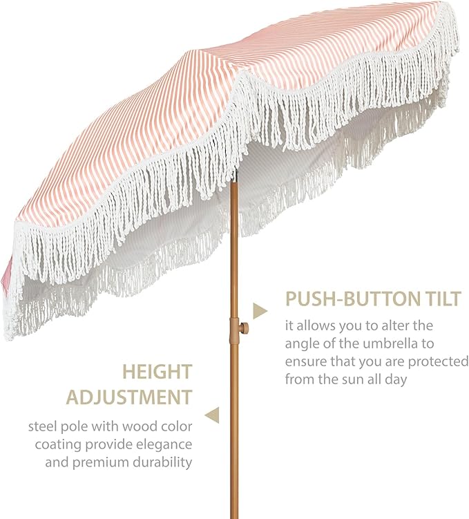 AMMSUN Boho Fringe Umbrella Outdoor Patio, 6.5ft UPF50+ Picnic Umbrella - Image 3