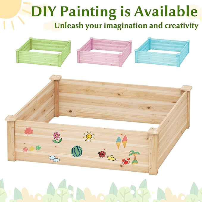 Giantex Raised Garden Bed, Wood Planter Box, Outdoor Square Garden Bed - Image 8
