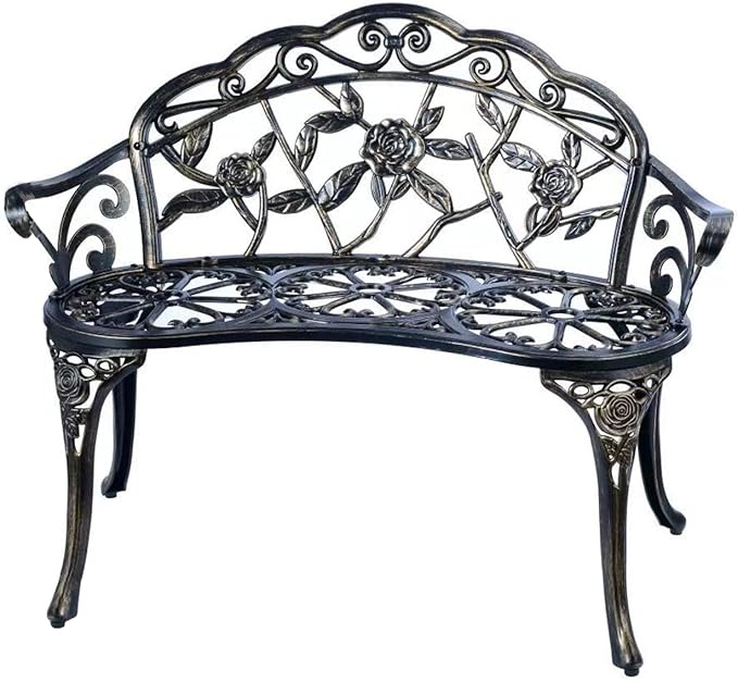 JARDIN DE CENTENNIAL Patio Garden Bench Metal Park Bench Cast Aluminum Outdoor by JARDINDECENTENNIAL