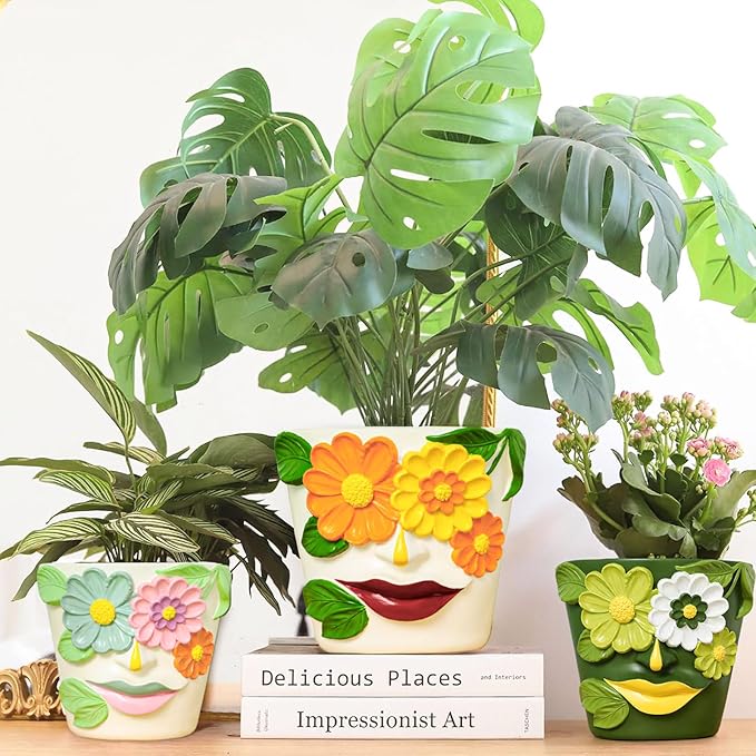 GUGUGO 8 Inch Large Flower Face Planters, Abstract Unique Head Plant Pot - Image 2