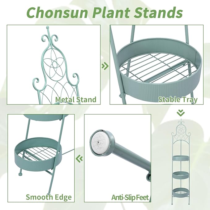 Plant Stands Indoor 3 Tie Green Metal Corner Shelf Plant Pot Holder Planters - Image 2