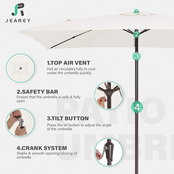 JEAREY 6.5x10 ft Rectangular Patio Umbrellas Rectangle Outdoor Umbrella - Image 7