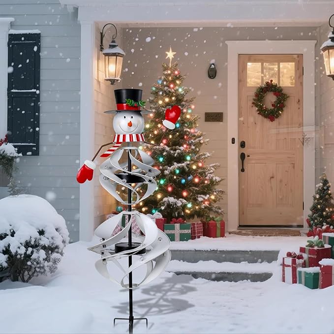 Outdoor Christmas Decorations Snowman Solar Wind Spinner Lighted Christmas Yard - Image 5
