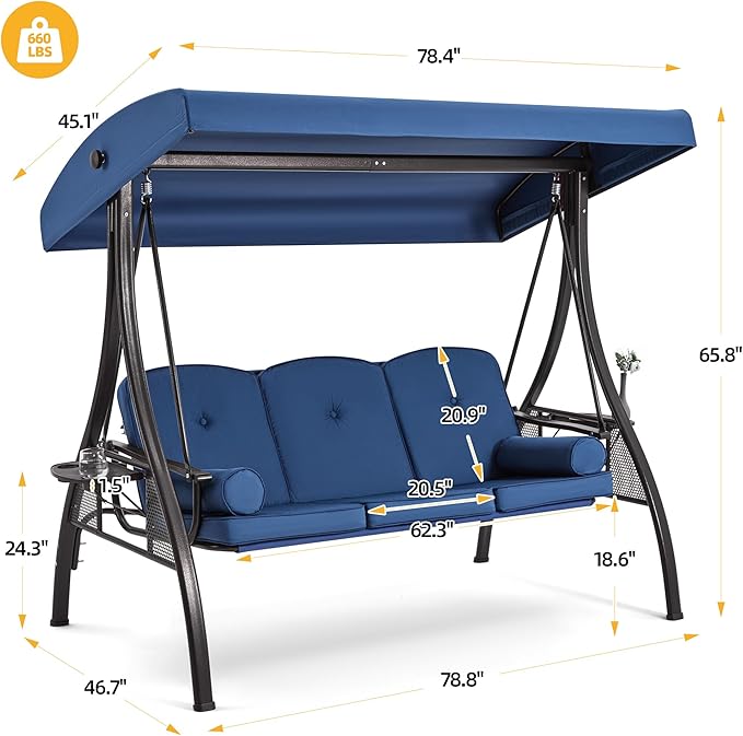 HOMREST 3 Seat Outdoor Porch Swing - Image 7