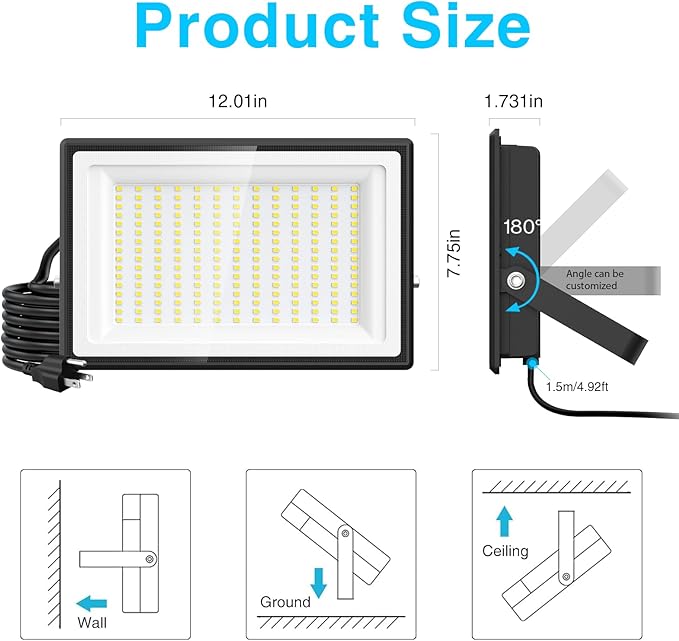 Olafus 2 Pack 200W LED Flood Light Outdoor, 18000LM Super Bright IP66 - Image 9