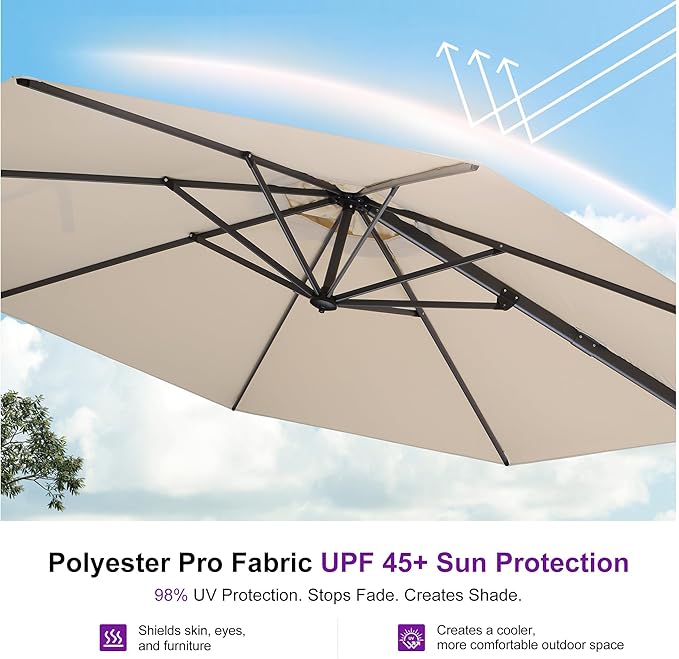 PURPLE LEAF 11 Feet Patio Umbrella Outdoor Cantilever Round Umbrella Aluminum - Image 5