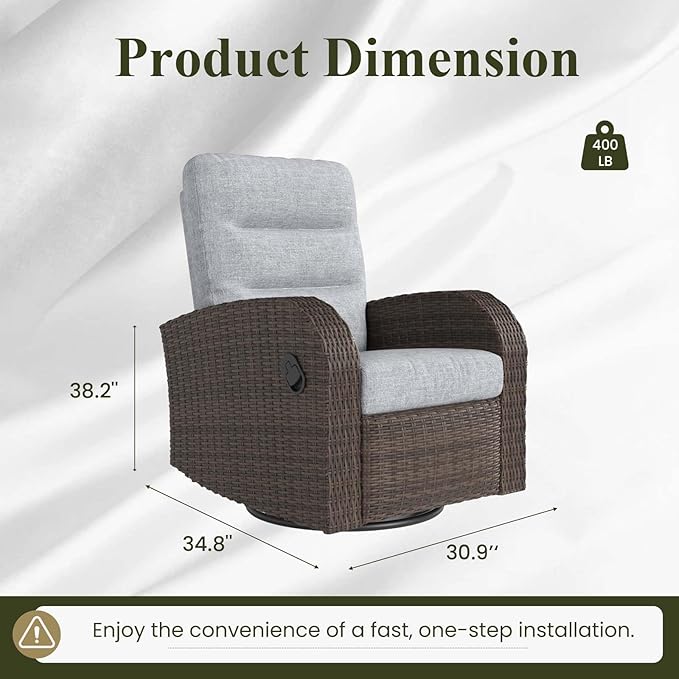 LayinSun Oversized Wicker Outdoor Swivel Glider Recliner - Image 2