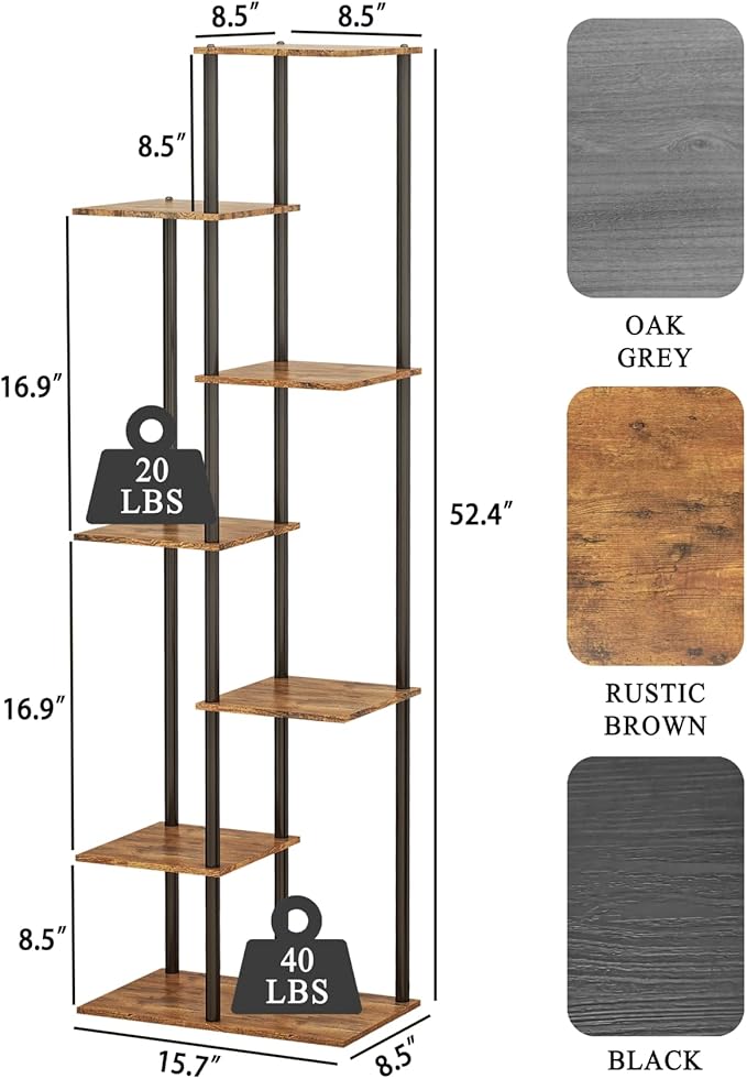 Plant Stand Indoor 7 Tier 8 Potted Metal Wood Plant Shelf, Rustic Brown - Image 2