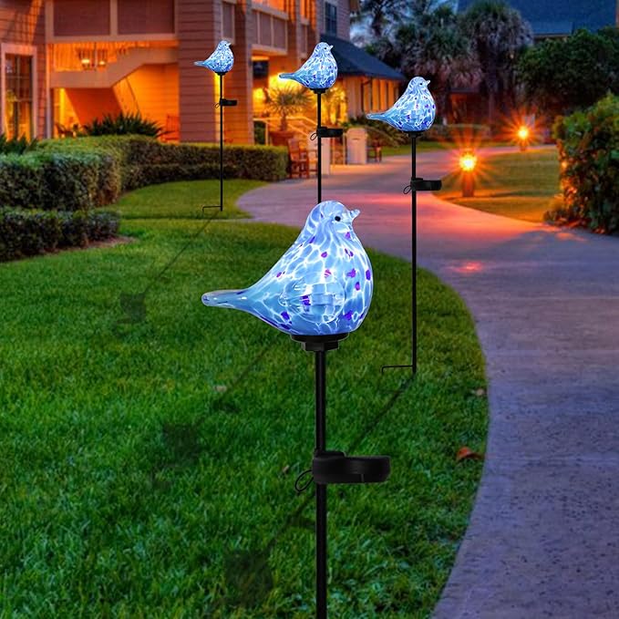 Bshine Solar Garden Decoration Outdoor Bluebird Lights, Hand Blown Glass - Image 7