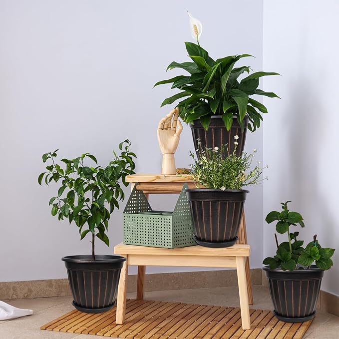 FGstyle 12 Inch Pots for Plants, 4 Pack Tall Planters, Large Flower Pots - Image 5