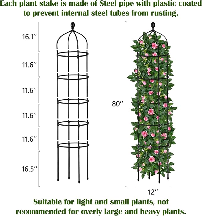 Garden Obelisk Trellis for Climbing Plants Outdoor 6.7 Ft Rose Bush Round - Image 2