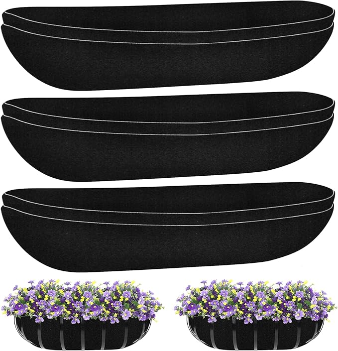 Riare 6 Pack 36 Inch Black Felt Window Box Liners- Fabric Trough Planter Basket by Riare