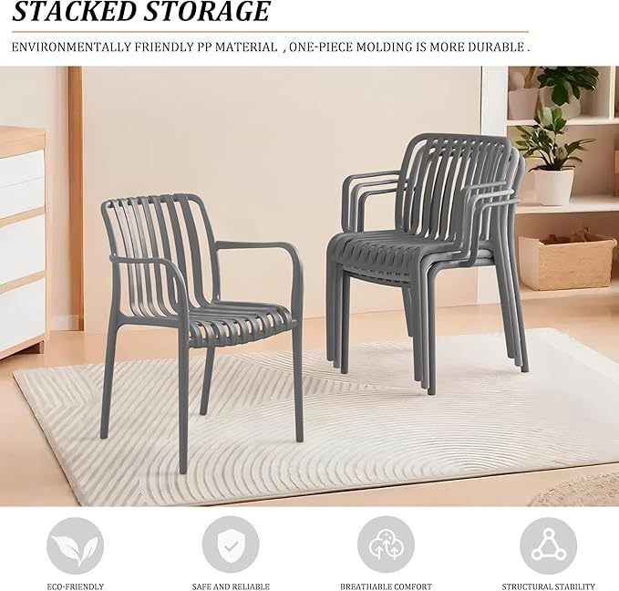 Patio Dining Chairs Set of 4, All-Weather Outdoor and Indoor Stackable Chairs - Image 3
