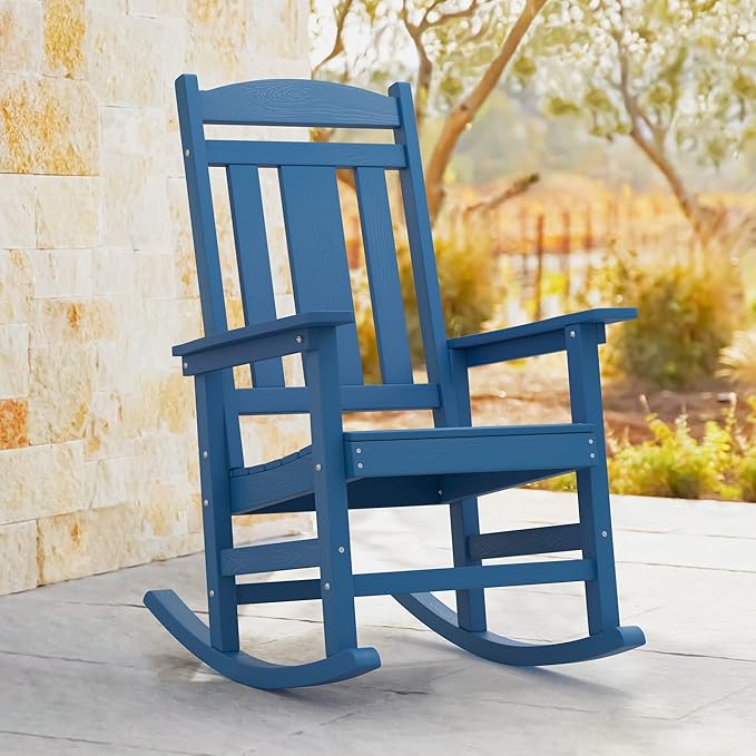 LUE BONA Rocking Chair Outdoor, Weather Resistant Poly Plastic Rocker Chairs - Image 4