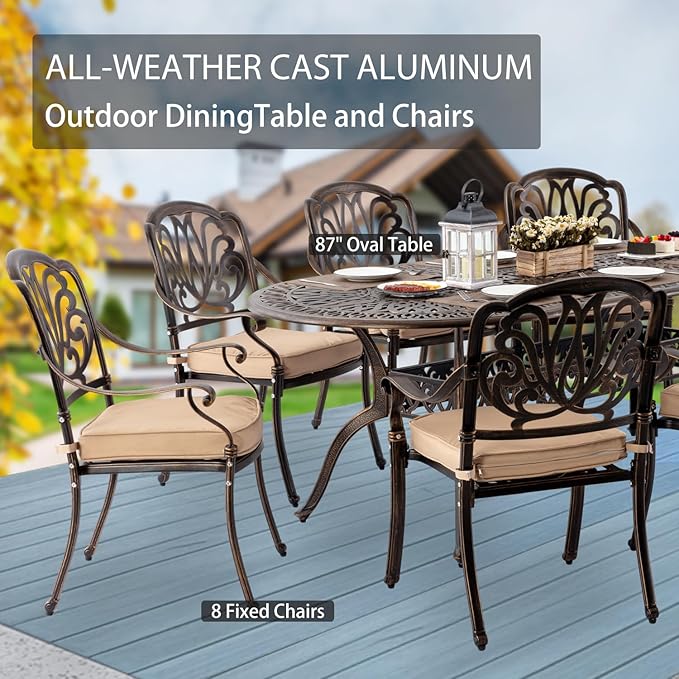 9-Piece Cast Aluminum Patio Furniture, Outdoor Dining Sets - Image 3