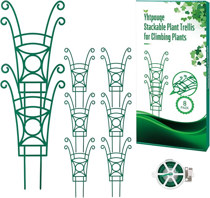 8 Pack Trellis for Potted Plants, Stackable Indoor Plant Trellis for Climbing by YHTPOUQE