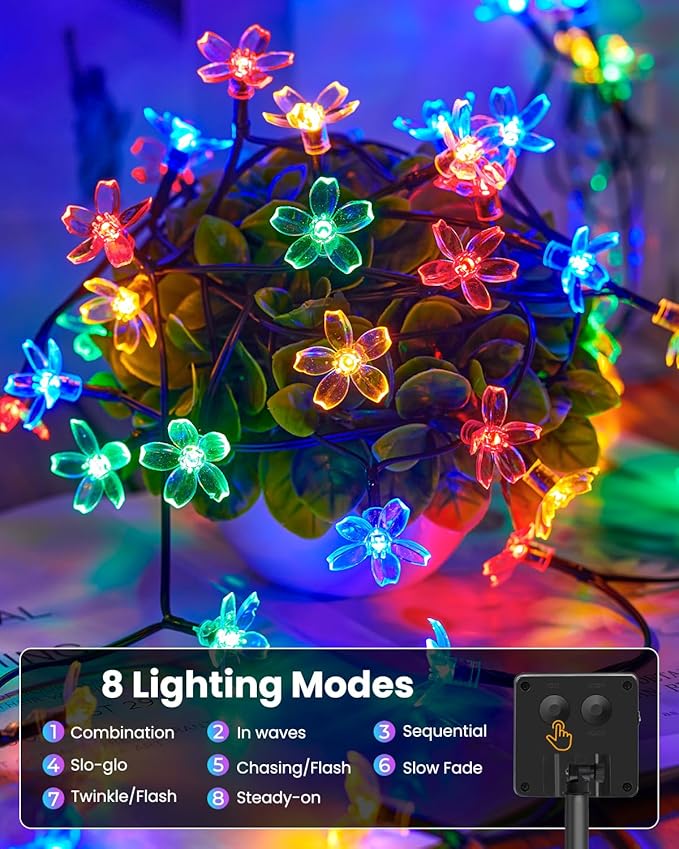 Brightown 60 LED Flower Solar String Lights Outdoor Waterproof Fairy Lights - Image 4
