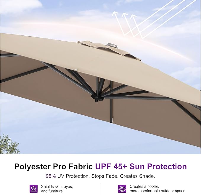 PURPLE LEAF 10 Feet Square Cantilever Umbrella Patio Umbrella - Image 5