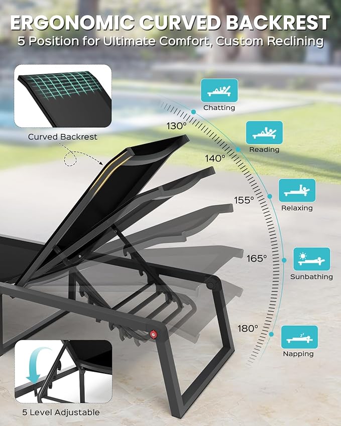 Aluminum Chaise Lounge Chair Outdoor, Foldable & Assembly Free Patio Pool - Image 4