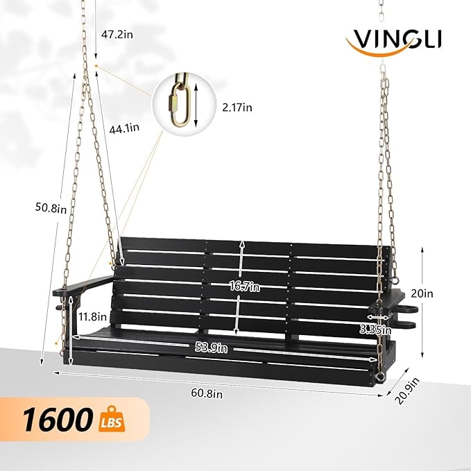 VINGLI Heavy Duty 1600 LBS HDPE Porch Swing Outdoor - Image 3