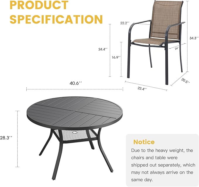 VICLLAX Patio Table and Chair Set of 4, All Weather Metal Round Outdoor Dining - Image 7