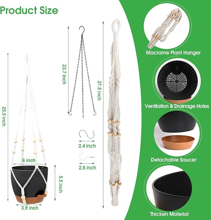 Hanging Planters for Indoor Outdoor Plants, 2 Pack Self Watering Hanging Pots - Image 2