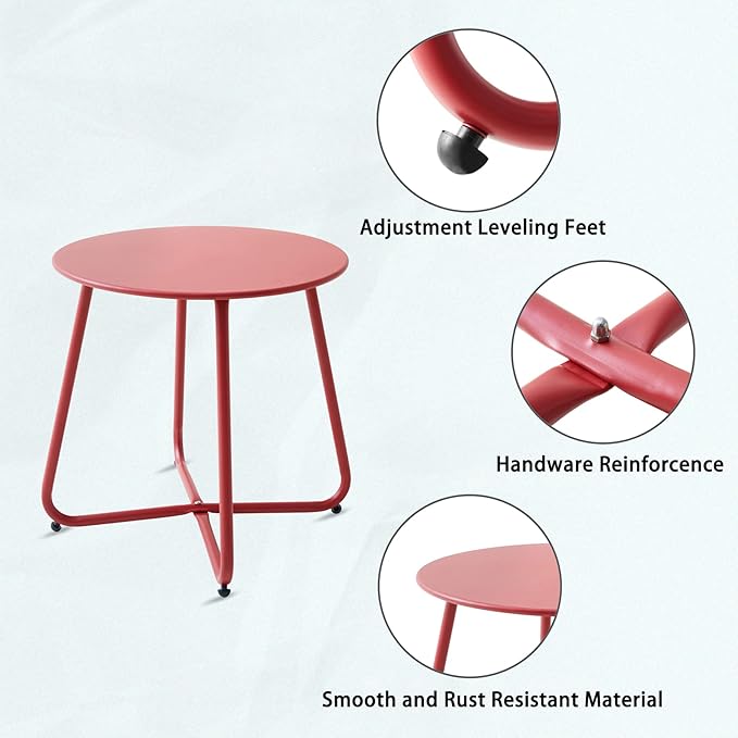 Patio Small Side Table Waterproof Round Metal Steel Weather Resistant Portable - Image 5