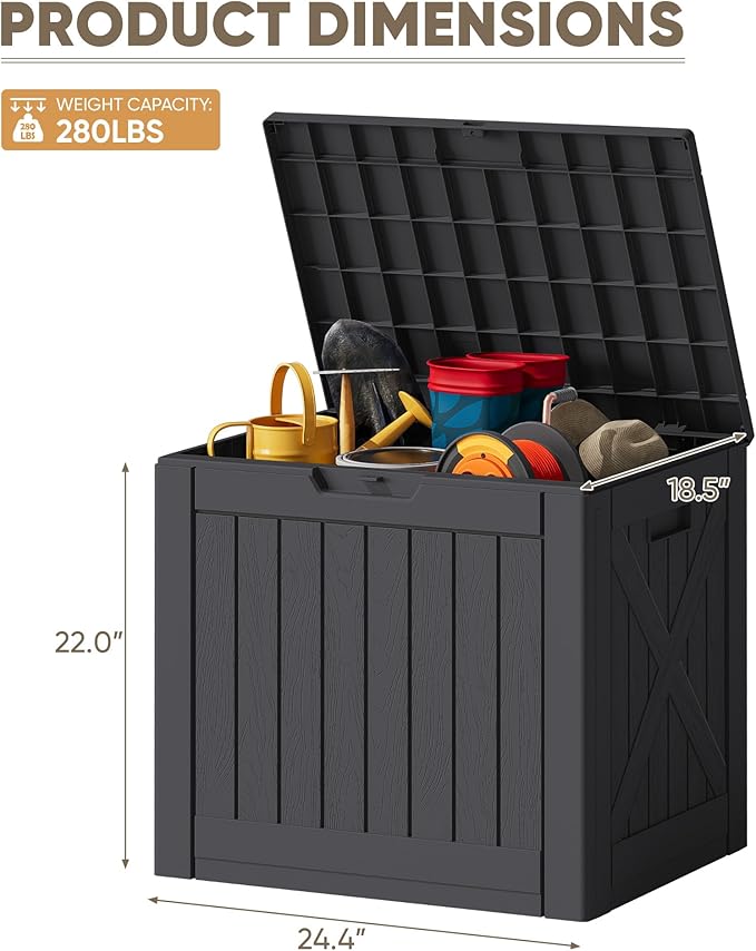 JUMMICO 42 Gallon Deck Box Waterproof, Resin Outdoor Storage Box - Image 3