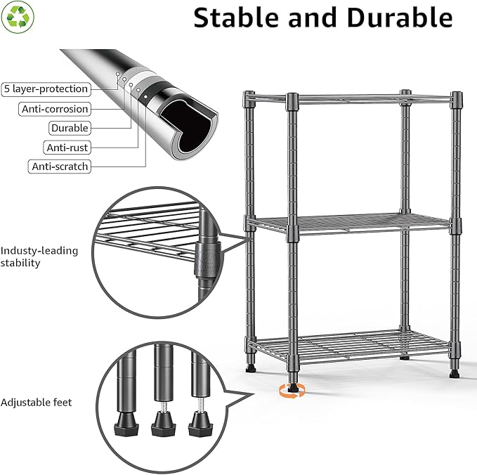 450 lbs Steel Storage Shelving 3-Tier Utility Shelving Unit Steel Organizer - Image 8