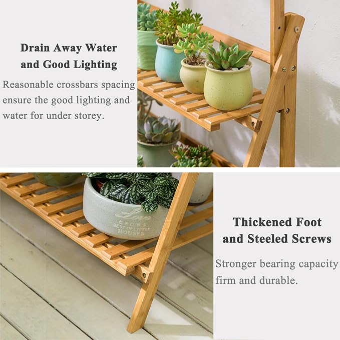 COPREE Bamboo 3-Tier Hanging Plant Stand Planter Shelves Flower Pot Organizer - Image 4