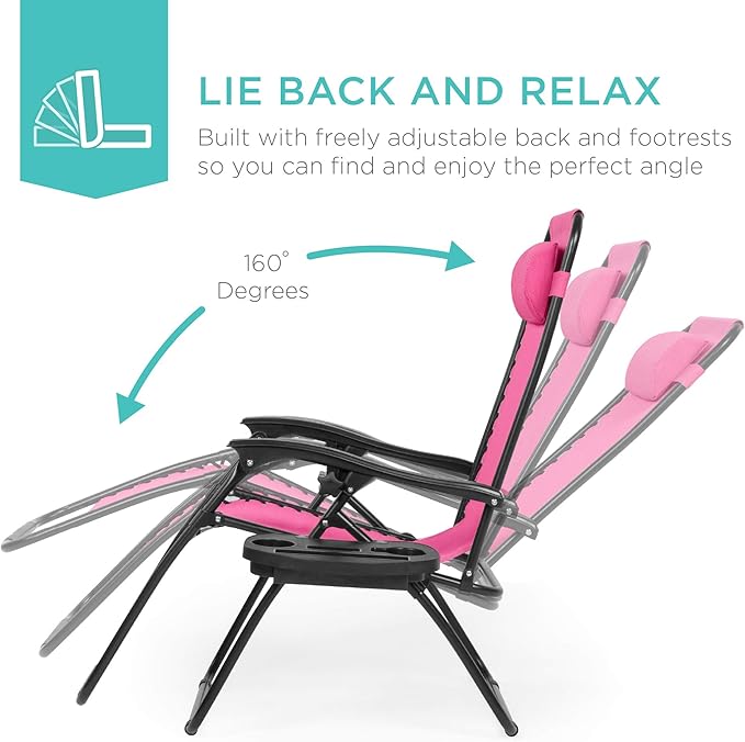 Best Choice Products Set of 2 Adjustable Steel Mesh Zero Gravity Lounge Chair - Image 3