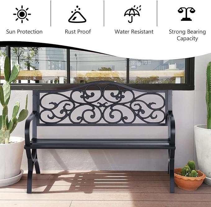 Sophia & William 50" Outdoor Garden Bench Patio Park Bench, Cast Iron Metal - Image 5
