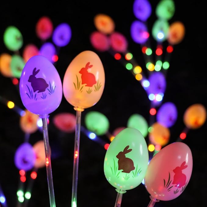 Lmtocs Solar Easter Decorations Outdoor Stake Lights, 2 Packs 16LED Solar Egg - Image 7