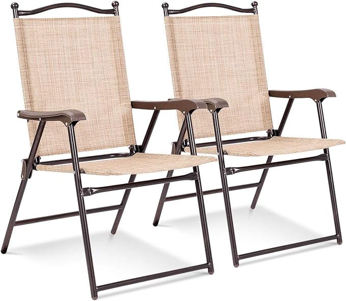 Giantex Set of 2 Patio Folding Chairs, Outdoor Patio Dining Chairs w/Armrest by Giantex