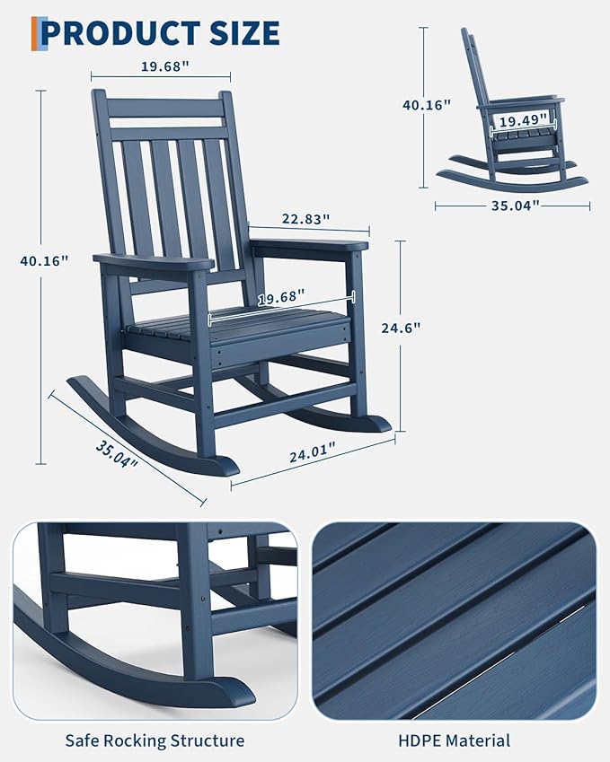GarveeLife Poly Lumber Rocking Chair Outdoor - Image 2