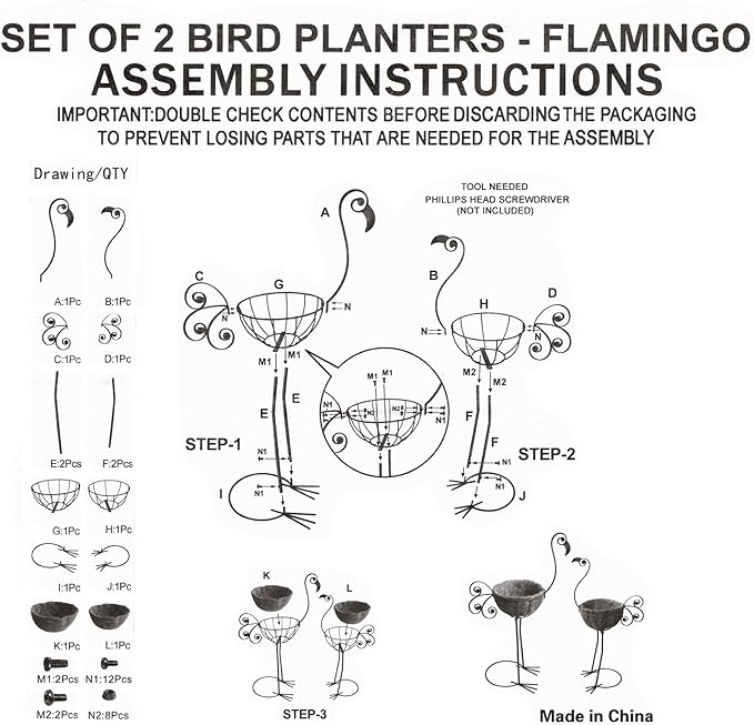 Metal Flamingo Planter with Basket -Garden Bird Planters - Image 6
