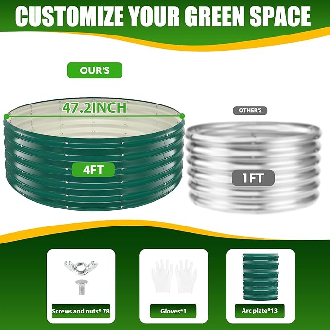17" Tall Elevated Round Metal Rised Garden Bed- 4'x4' in Size and 0.8MM Thick - Image 3