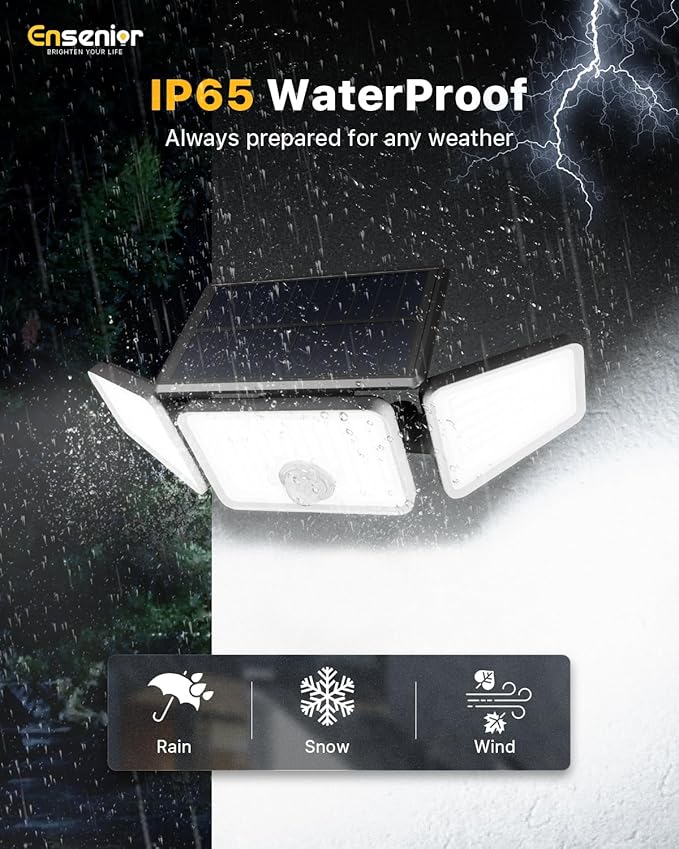Ensenior Solar Lights Outdoor Motion Sensor, 2600LM 220 LED High Brightness - Image 6