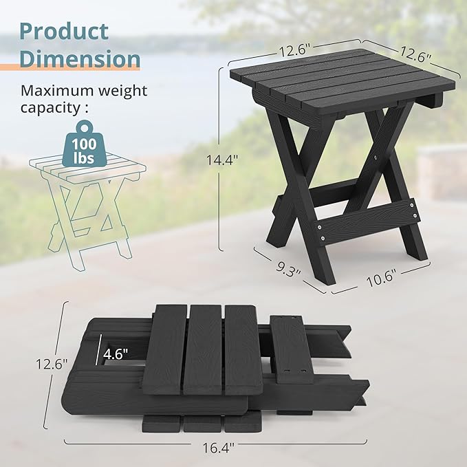 LUE BONA Small Outdoor Folding Side Table, HDPS Outside End Table - Image 3