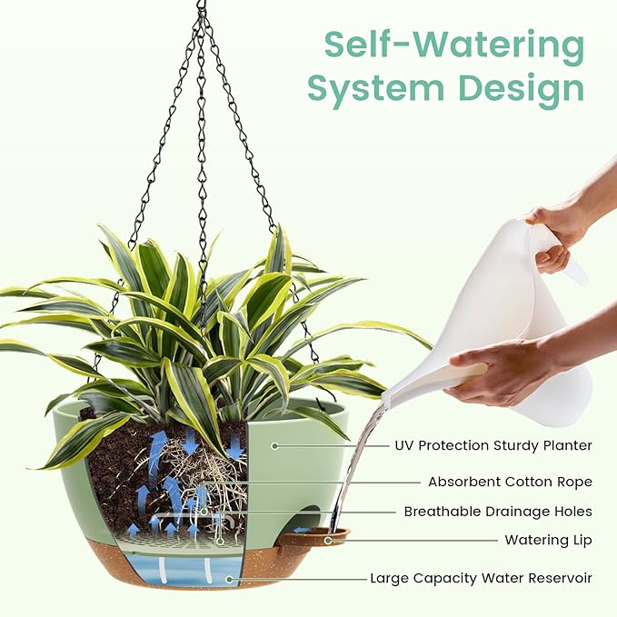 Set of 3-10 Inch Self Watering Hanging Planters - Image 4