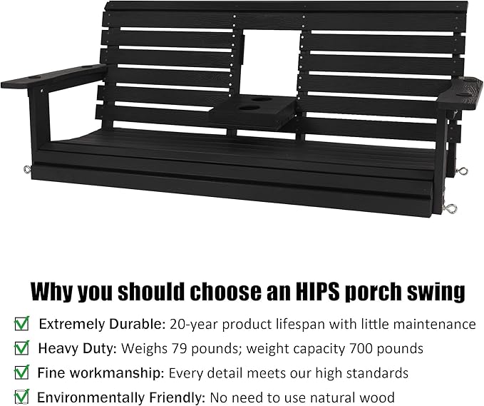 Poly Lumber 3-Seat Porch Swing, HIPS 5-Feet Bench Swing - Image 3