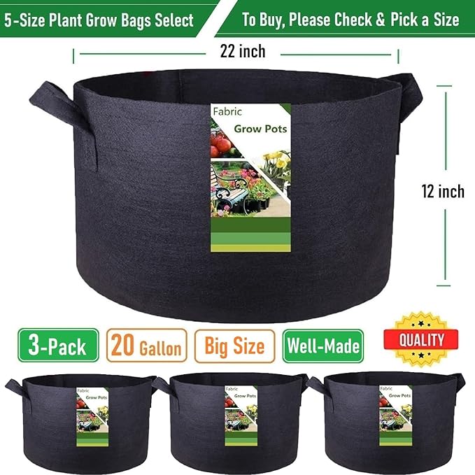 3-Pack 20 Gallon Thickened Plant Grow Bags Large Heavy Duty Fabric Plant Pots - Image 4